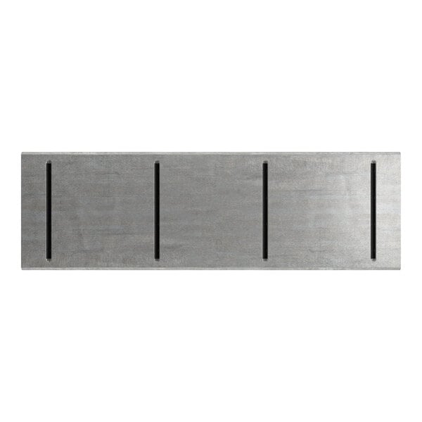 A rectangular, slate gray surface with a wood-like texture and four evenly spaced vertical grooves.