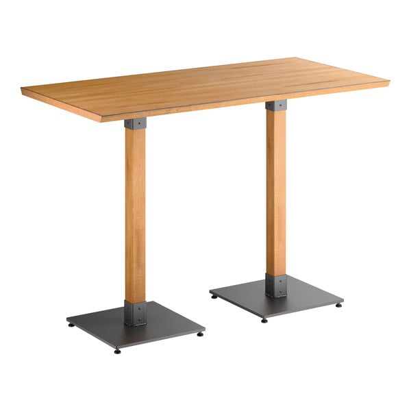 Lancaster Table & Seating Industrial 30" x 60" Rectangular Solid Wood Live Edge Bar Height Table with Honey Maple Finish