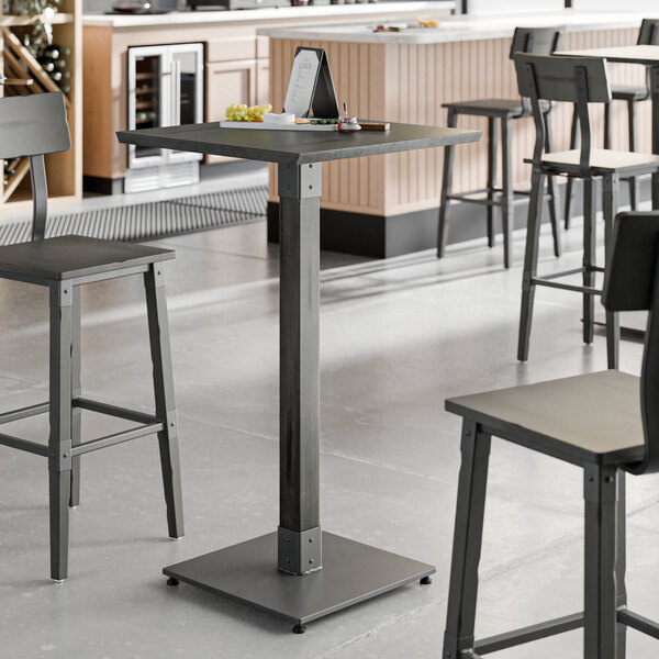 Lancaster Table & Seating Industrial 24" x 24" Solid Wood Live Edge Bar Height Table with Slate Gray Finish