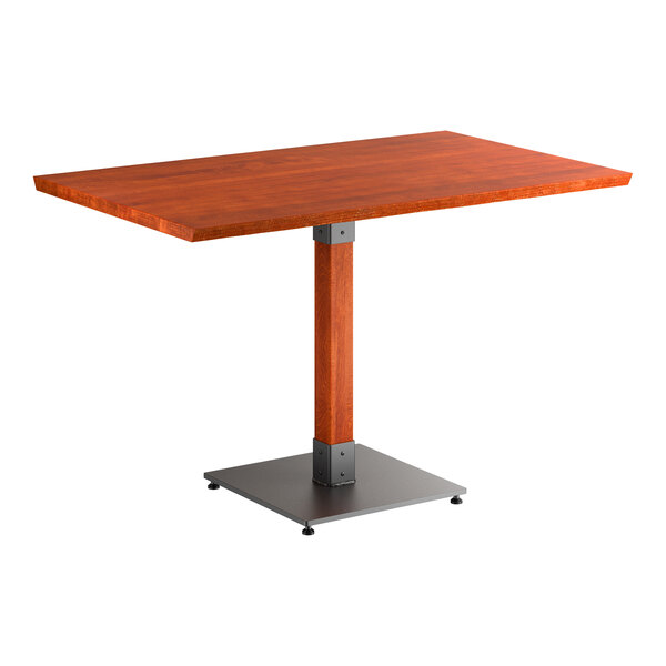Lancaster Table & Seating Industrial 30" x 48" Rectangular Solid Wood Live Edge Standard Height Table with Rustic Mahogany Finish