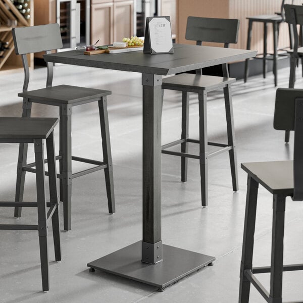 Lancaster Table & Seating Industrial 30" x 30" Solid Wood Live Edge Bar Height Table with Slate Gray Finish