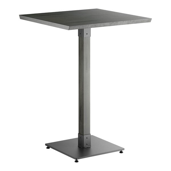 Lancaster Table & Seating Industrial 30" Square Solid Wood Live Edge Bar Height Table with Slate Gray Finish