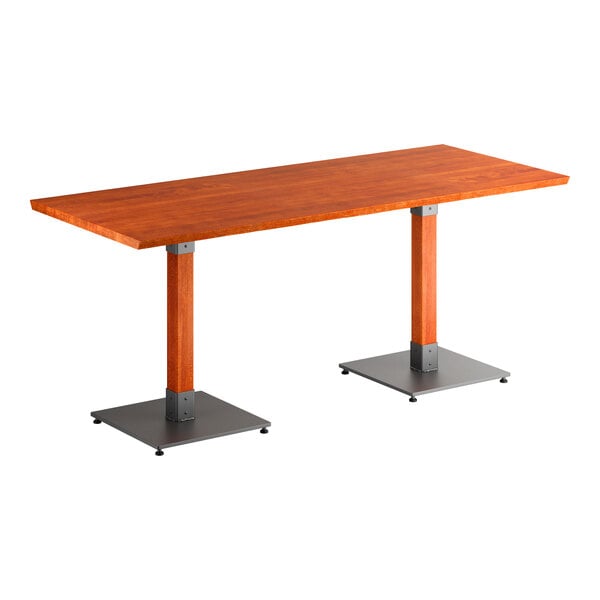 Lancaster Table & Seating Industrial 30" x 72" Rectangular Solid Wood Live Edge Standard Height Table with Rustic Mahogany Finish