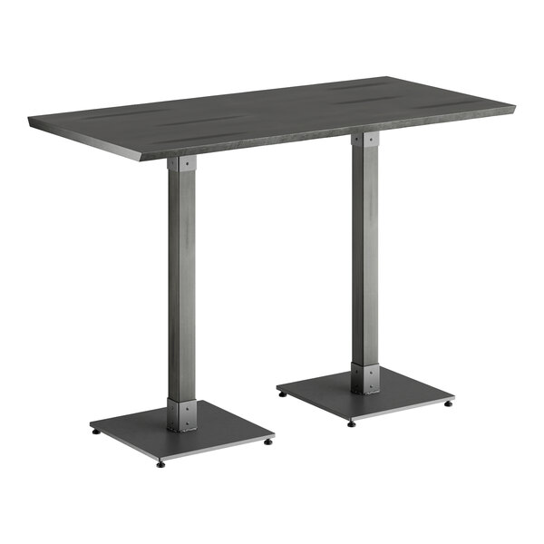 Lancaster Table & Seating Industrial 30" x 60" Solid Wood Live Edge Bar Height Table with Slate Gray Finish