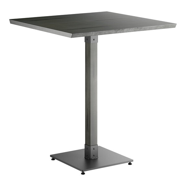 Lancaster Table & Seating Industrial 36" Square Solid Wood Live Edge Bar Height Table with Slate Gray Finish