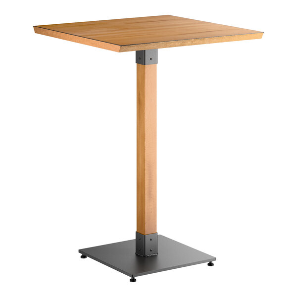 Lancaster Table & Seating Industrial 30" Square Solid Wood Live Edge Bar Height Table with Honey Maple Finish