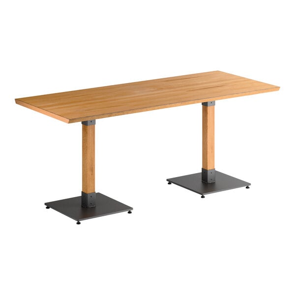 Lancaster Table & Seating Industrial 30" x 72" Rectangular Solid Wood Live Edge Standard Height Table with Honey Maple Finish