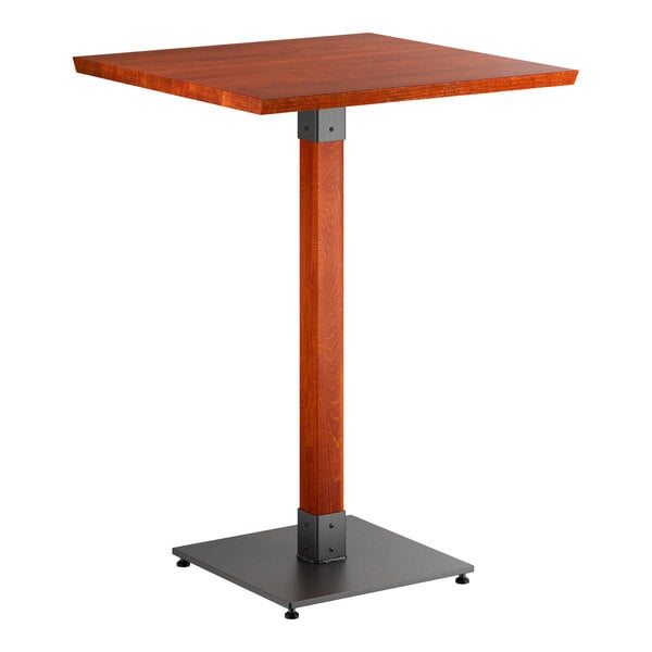Lancaster Table & Seating Industrial 30" Square Solid Wood Live Edge Bar Height Table with Rustic Mahogany Finish