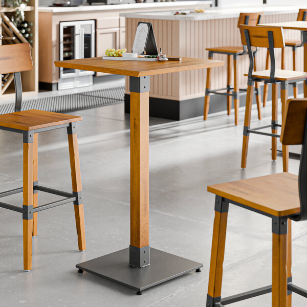 Lancaster Table & Seating Industrial 24" x 24" Solid Wood Live Edge Bar Height Table with Honey Maple Finish