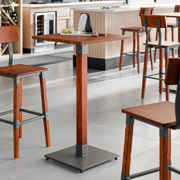 Lancaster Table & Seating Industrial 24" x 24" Solid Wood Live Edge Bar Height Table with Rustic Mahogany Finish