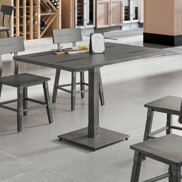 Lancaster Table & Seating Industrial 30" x 48" Solid Wood Live Edge Standard Height Table with Slate Gray Finish