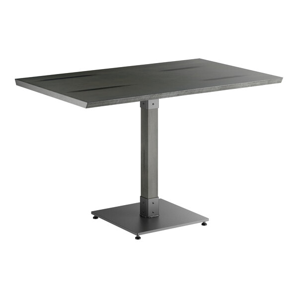 Lancaster Table & Seating Industrial 30" x 48" Rectangular Solid Wood Live Edge Standard Height Table with Slate Gray Finish