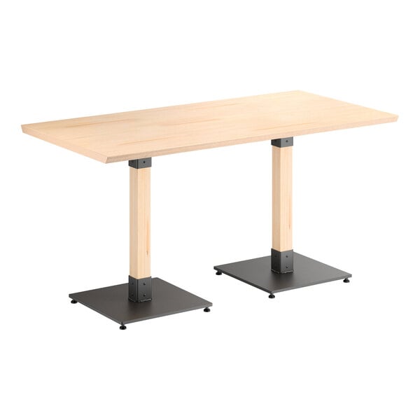 Lancaster Table & Seating Industrial 30" x 60" Rectangular Solid Wood Live Edge Standard Height Table with Bleached Oak Finish