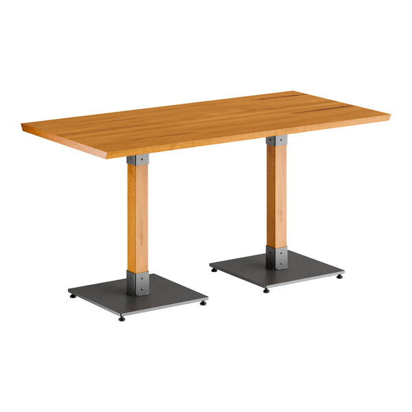 Lancaster Table & Seating Industrial 30" x 60" Solid Wood Live Edge Table with Honey Maple Finish