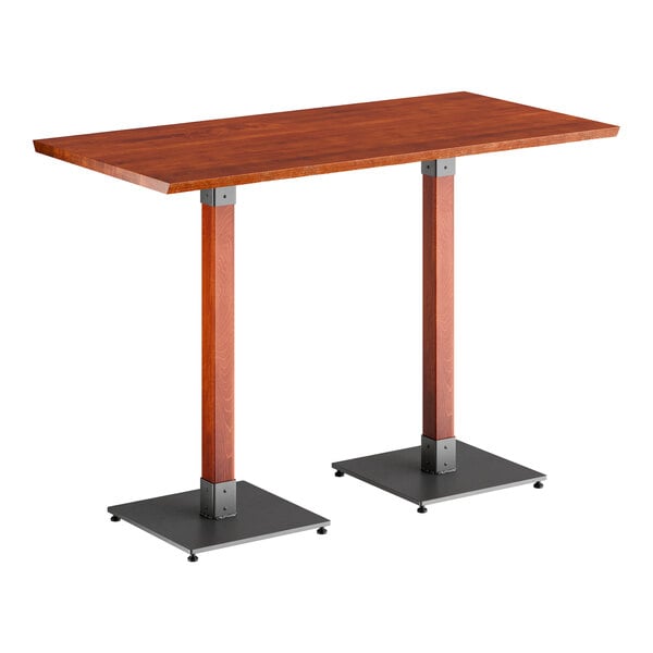 Lancaster Table & Seating Industrial 30" x 60" Solid Wood Live Edge Bar Height Table with Rustic Mahogany Finish