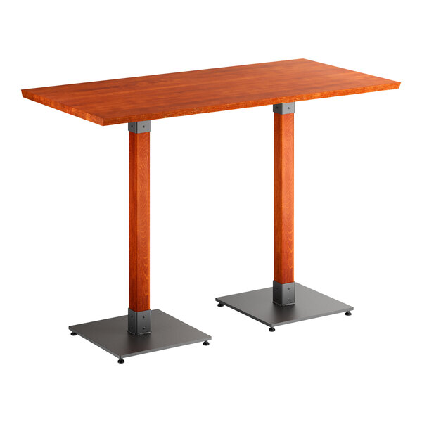 Lancaster Table & Seating Industrial 30" x 60" Rectangular Solid Wood Live Edge Bar Height Table with Rustic Mahogany Finish
