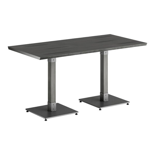 Lancaster Table & Seating Industrial 30" x 60" Solid Wood Live Edge Table with Slate Gray Finish