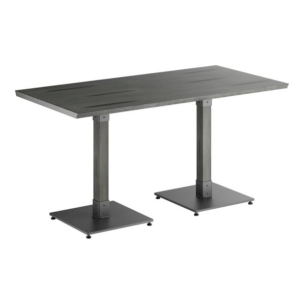 Lancaster Table & Seating Industrial 30" x 60" Rectangular Solid Wood Live Edge Standard Height Table with Slate Gray Finish