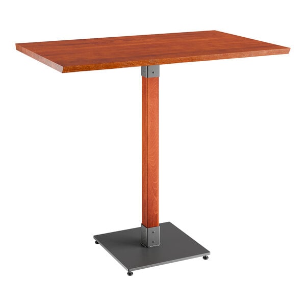 Lancaster Table & Seating Industrial 30" x 48" Solid Wood Live Edge Bar Height Table with Rustic Mahogany Finish