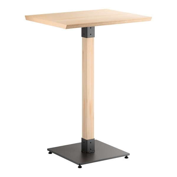 Lancaster Table & Seating Industrial 24" x 30" Rectangular Solid Wood Live Edge Bar Height Table with Bleached Oak Finish