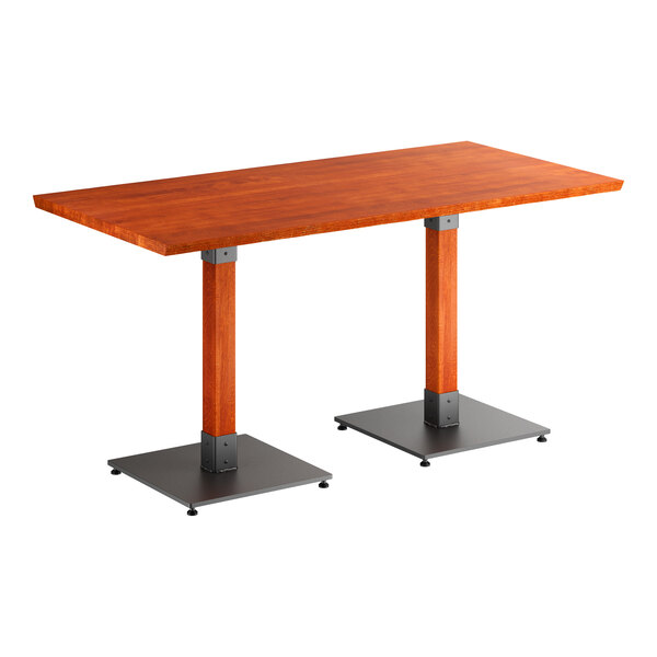 Lancaster Table & Seating Industrial 30" x 60" Rectangular Solid Wood Live Edge Standard Height Table with Rustic Mahogany Finish