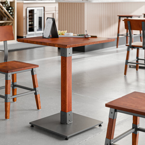 Lancaster Table & Seating Industrial 24" x 24" Solid Wood Live Edge Standard Height Table with Rustic Mahogany Finish