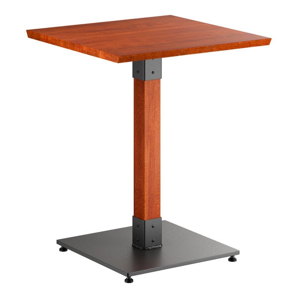 Lancaster Table & Seating Industrial 24" Square Solid Wood Live Edge Standard Height Table with Rustic Mahogany Finish