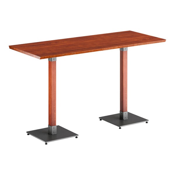 Lancaster Table & Seating Industrial 30" x 72" Solid Wood Live Edge Bar Height Table with Rustic Mahogany Finish
