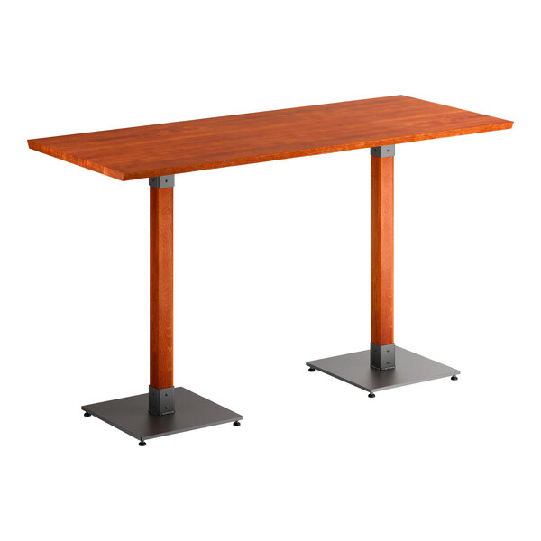 Lancaster Table & Seating Industrial 30" x 72" Rectangular Solid Wood Live Edge Bar Height Table with Rustic Mahogany Finish