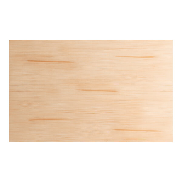 A rectangular solid wood bar height table with a bleached oak finish and live edge design.