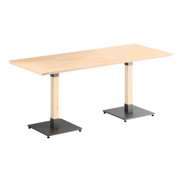 Lancaster Table & Seating Industrial 30" x 72" Rectangular Solid Wood Live Edge Standard Height Table with Bleached Oak Finish