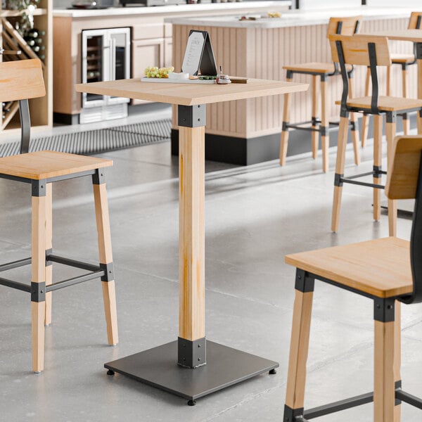 Lancaster Table & Seating Industrial 24" x 24" Solid Wood Live Edge Bar Height Table with Bleached Oak Finish