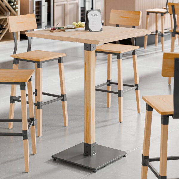 Lancaster Table & Seating Industrial 30" x 30" Solid Wood Live Edge Bar Height Table with Bleached Oak Finish