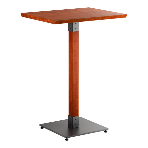 Lancaster Table & Seating Industrial 24" x 30" Rectangular Solid Wood Live Edge Bar Height Table with Rustic Mahogany Finish
