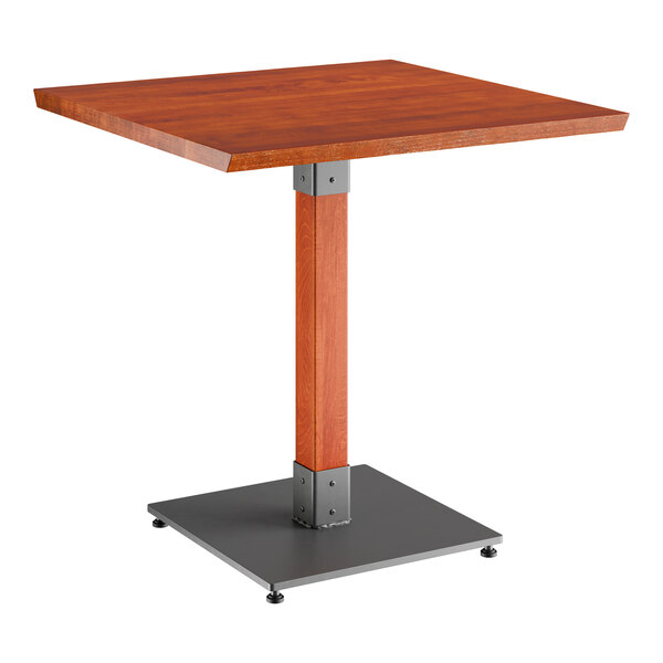 Lancaster Table & Seating Industrial 30" x 30" Solid Wood Live Edge Table with Rustic Mahogany Finish