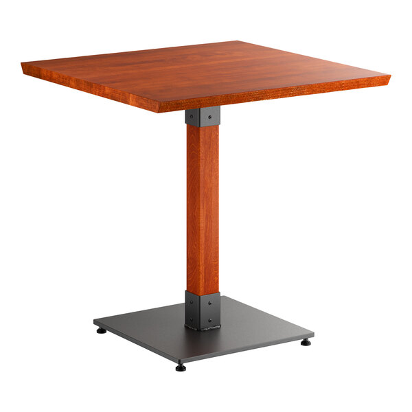 Lancaster Table & Seating Industrial 30" Square Solid Wood Live Edge Standard Height Table with Rustic Mahogany Finish
