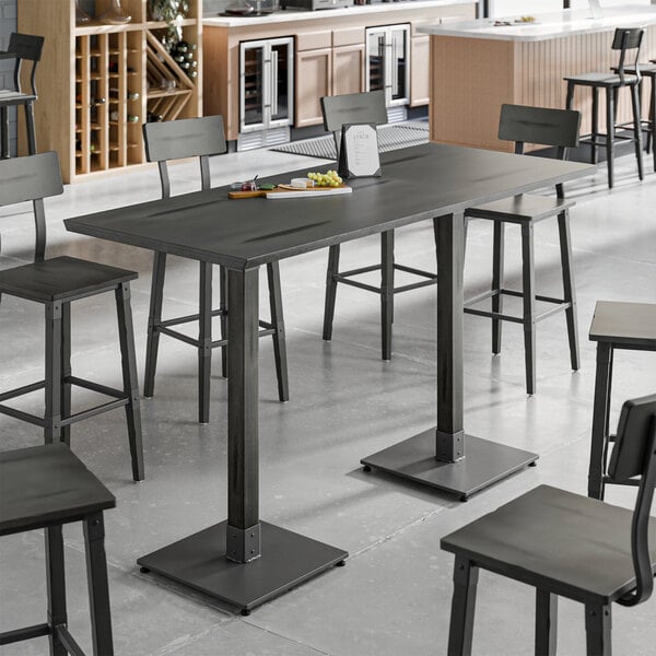 Lancaster Table & Seating Industrial 30" x 72" Solid Wood Live Edge Bar Height Table with Slate Gray Finish