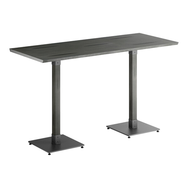 Lancaster Table & Seating Industrial 30" x 72" Rectangular Solid Wood Live Edge Bar Height Table with Slate Gray Finish