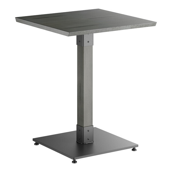 Lancaster Table & Seating Industrial 24" Square Solid Wood Live Edge Standard Height Table with Slate Gray Finish