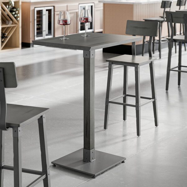 Lancaster Table & Seating Industrial 24" x 30" Solid Wood Live Edge Bar Height Table with Slate Gray Finish