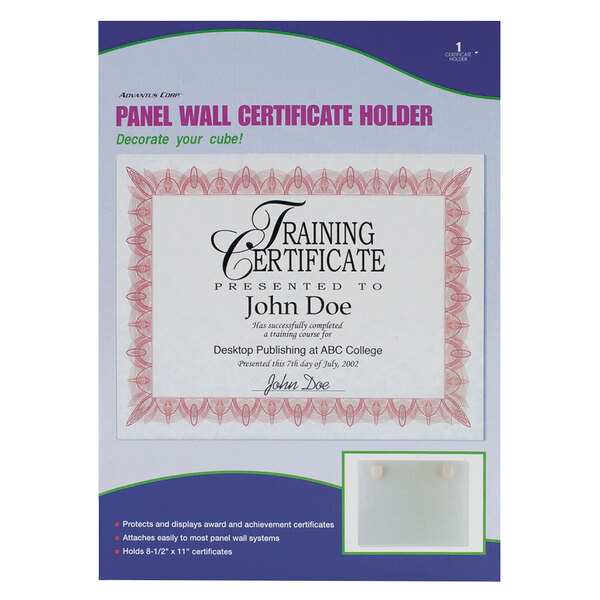 A clear acrylic panel wall frame holding a white certificate.