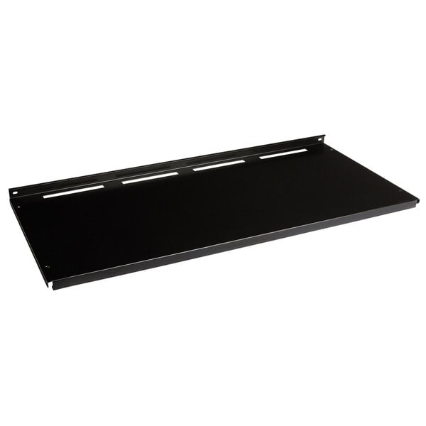 An Avantco black metal shelf for a BVAC-36HC air curtain merchandiser.
