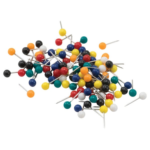 A pile of Advantus plastic map tacks in assorted colors.