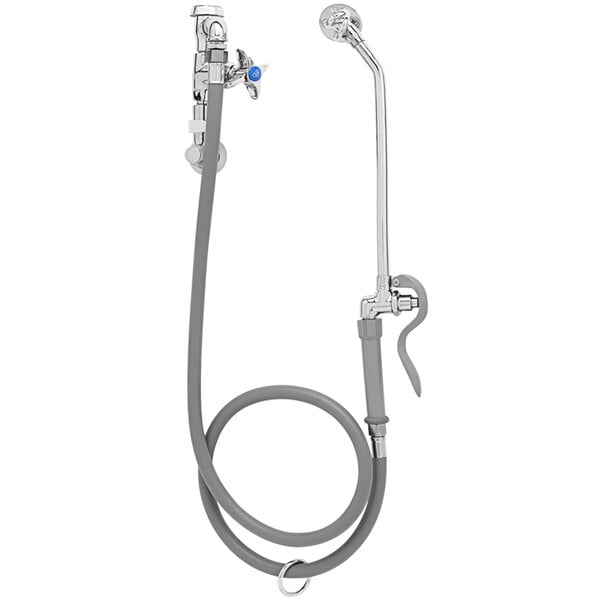 A T&S medical faucet with a hose and extended spray nozzle.