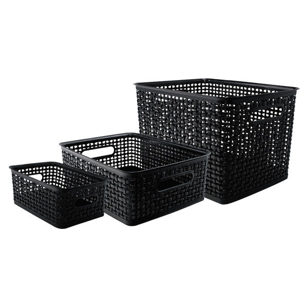 Advantus 40329 Assorted Black Plastic Weave Bin - 3/Pack