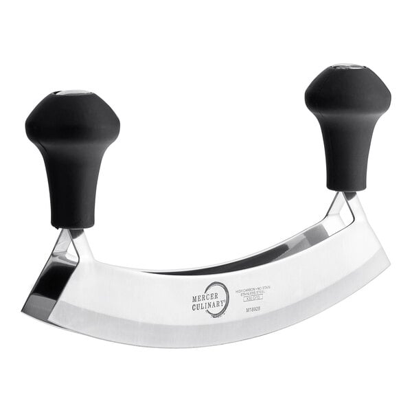 Mercer Culinary M18928 8 Double Blade Stainless Steel Mezzaluna with 2  Knob Handles