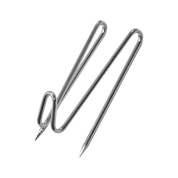 A pair of metal pins with a hook on the end.