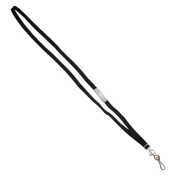 a black lanyard with a silver clasp