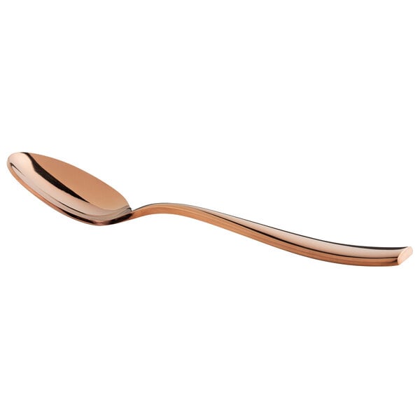 A Bon Chef rose gold stainless steel teaspoon on a table.