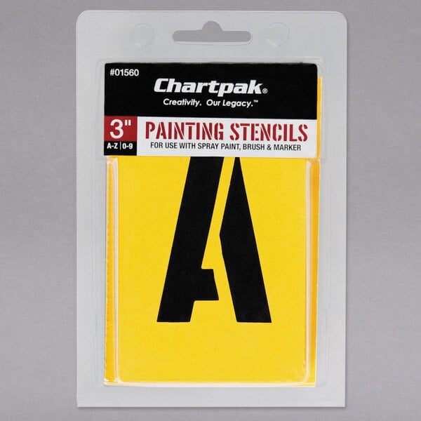 A yellow package of Chartpak Manila stencils with black lettering.